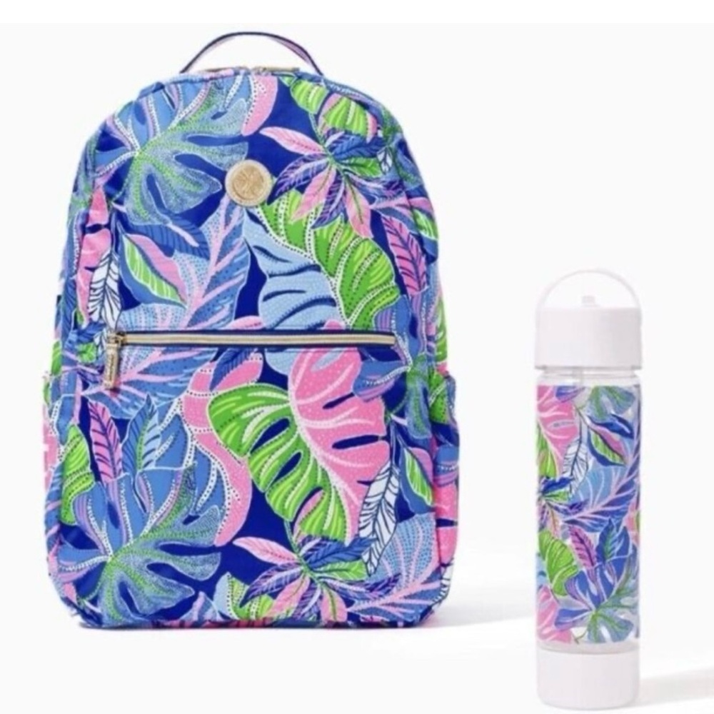 Lilly Pulitzer Backpack and Water Bottle - Blue Grotto Beleaf In Yourself